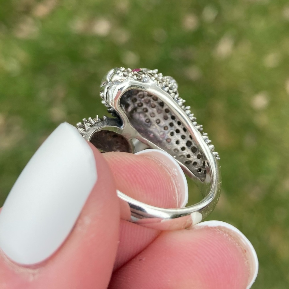 Pearl and Marcasite Panther Ring size 7.5 With Genuine Ruby Beautiful and Unique - Picture 10 of 10